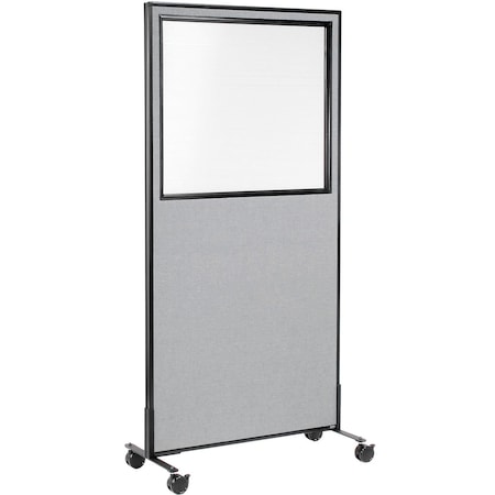 Interion By Global Industrial Interion Mobile Office Partition Panel with Partial Window, 36-1/4inW x 75inH, Gray 694981MGY